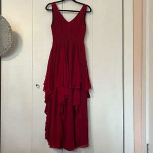 Red ruffle bridesmaid dress